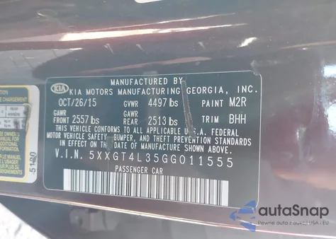 2016 Kia Optima Lx из США, поврежденный, VIN 5XXGT4L35GG011555